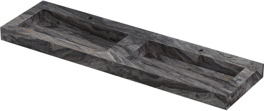 INK Pitch Wastafel keramische slab bak dubbel met drain en front en side skirts 2 kraangaten 160x45x9 Venice brown glossy