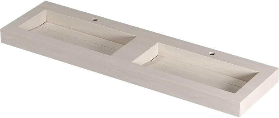 INK Pitch Wastafel keramische slab bak dubbel met drain en front en side skirts 2 kraangaten 160x45x9 Travertin mat