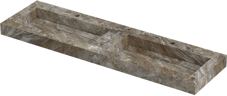 INK Pitch Wastafel keramische slab bak dubbel met drain en front en side skirts 2 kraangaten 160x45x9 Island glossy