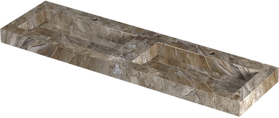 INK Pitch Wastafel keramische slab bak dubbel met drain en front en side skirts 2 kraangaten 160x45x9 Earth glossy