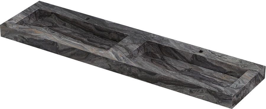 INK Pitch Wastafel keramische slab bak dubbel met drain en front en side skirts 2 kraangaten 180x45x9 Venice brown glossy