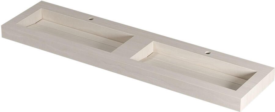 INK Pitch Wastafel keramische slab bak dubbel met drain en front en side skirts 2 kraangaten 180x45x9 Travertin mat