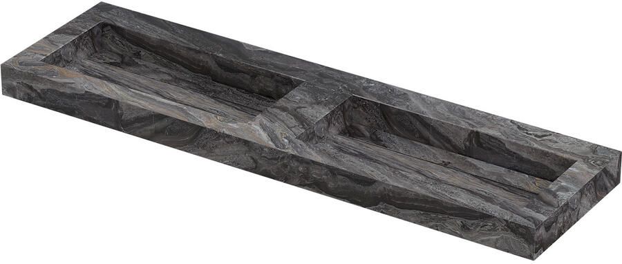 INK Pitch Wastafel keramische slab bak dubbel met drain en front en side skirts zonder kraangaten 160x45x9 Venice brown glossy