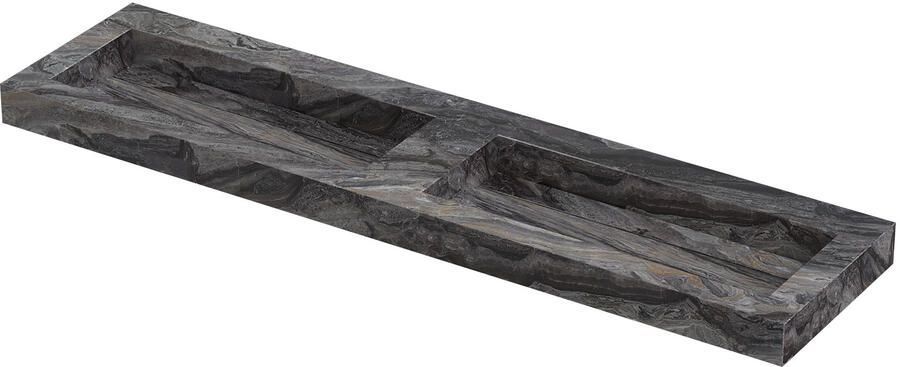 INK Pitch Wastafel keramische slab bak dubbel met drain en front en side skirts zonder kraangaten 180x45x9 Venice brown glossy