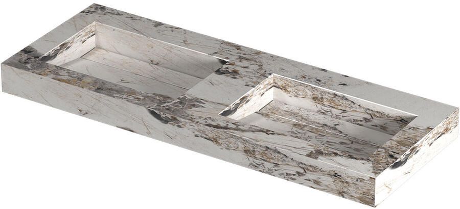 INK Pitch Wastafel keramische slab bak dubbel met drain en front en side skirts zonder kraangaten 120x45x9 Island glossy