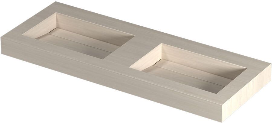INK Pitch Wastafel keramische slab bak dubbel met drain en front en side skirts zonder kraangaten 120x45x9 Travertin mat