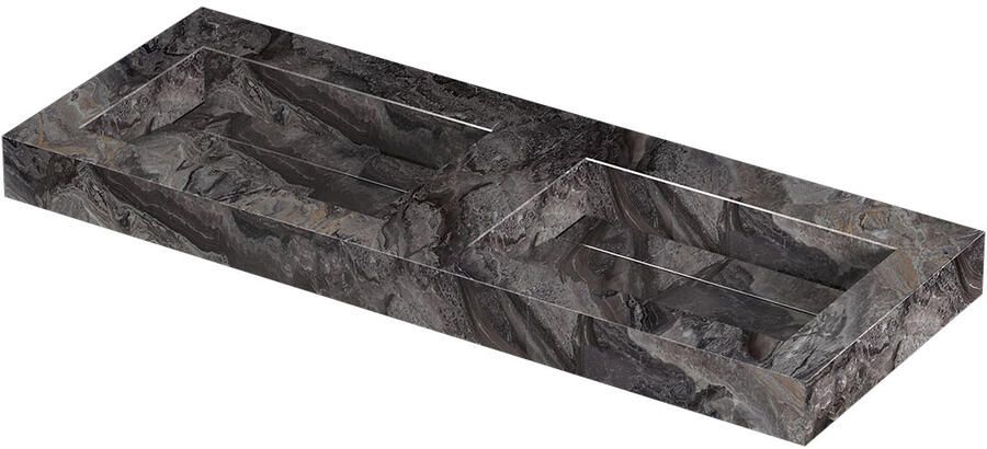 INK Pitch Wastafel keramische slab bak dubbel met drain en front en side skirts zonder kraangaten 120x45x9 Venice brown glossy