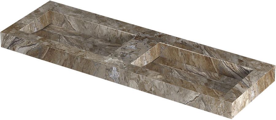 INK Pitch Wastafel keramische slab bak dubbel met drain en front en side skirts zonder kraangaten 120x45x9 Earth glossy