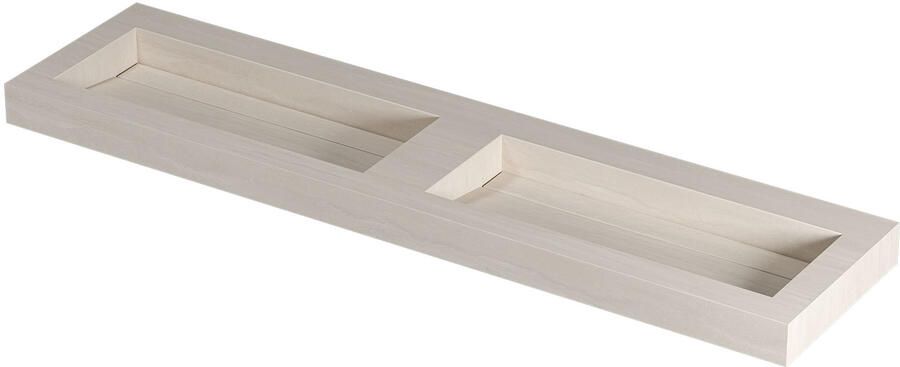 INK Pitch Wastafel keramische slab bak dubbel met drain en front en side skirts zonder kraangaten 180x45x9 Travertin mat