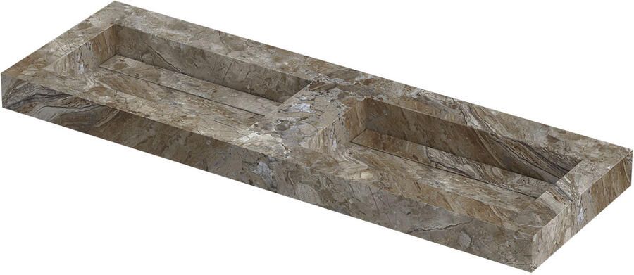 INK Pitch Wastafel keramische slab bak dubbel met drain en front en side skirts zonder kraangaten 140x45x9 Island glossy