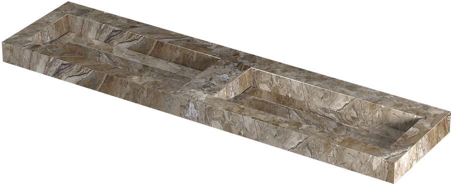 INK Pitch Wastafel keramische slab bak dubbel met drain en front en side skirts zonder kraangaten 180x45x9 Earth glossy
