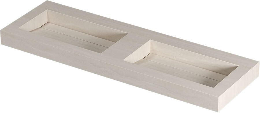 INK Pitch Wastafel keramische slab bak dubbel met drain en front en side skirts zonder kraangaten 140x45x9 Travertin mat
