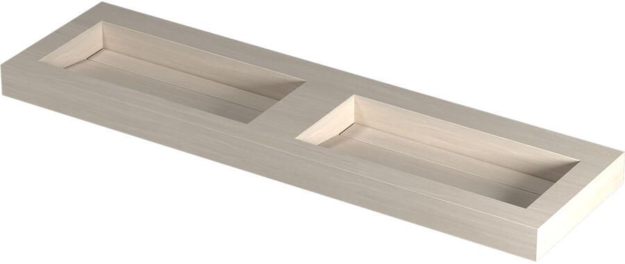 INK Pitch Wastafel keramische slab bak dubbel met drain en front en side skirts zonder kraangaten 160x45x9 Travertin mat