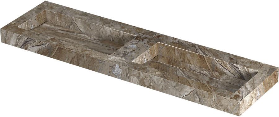 INK Pitch Wastafel keramische slab bak dubbel met drain en front en side skirts zonder kraangaten 160x45x9 Earth glossy