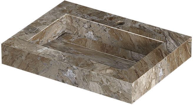 INK Pitch Wastafel keramische slab bak met drain en front en side skirts 1 kraangat 60x45x9 Earth glossy