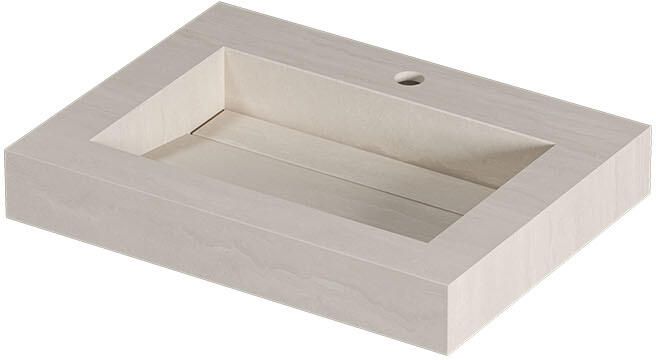 INK Pitch Wastafel keramische slab bak met drain en front en side skirts 1 kraangat 60x45x9 Travertin mat