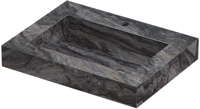 INK Pitch Wastafel keramische slab bak met drain en front en side skirts 1 kraangat 60x45x9 Venice brown glossy