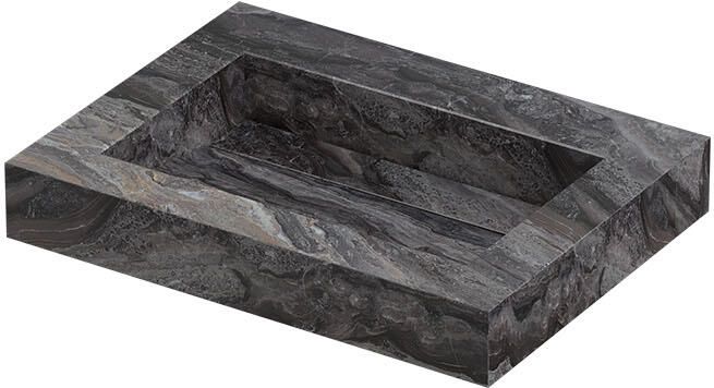 INK Pitch Wastafel keramische slab bak met drain en front en side skirts zonder kraangat 60x45x9 Venice brown glossy