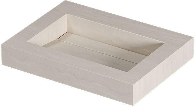 INK Pitch Wastafel keramische slab bak met drain en front en side skirts zonder kraangat 60x45x9 Travertin mat