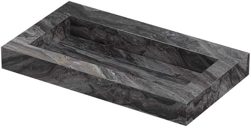 INK Pitch Wastafel keramische slab bak met drain en front en side skirts zonder kraangat 80x45x9 Venice brown glossy