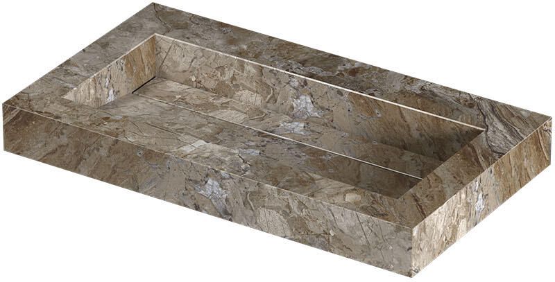 INK Pitch Wastafel keramische slab bak met drain en front en side skirts zonder kraangat 80x45x9 Earth glossy