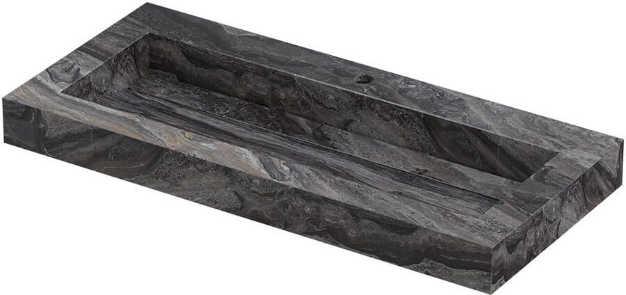 INK Pitch Wastafel keramische slab centraal met drain en front en side skirts 1 kraangat 100x45x9 Venice brown glossy