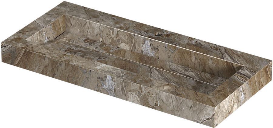 INK Pitch Wastafel keramische slab centraal met drain en front en side skirts 1 kraangat 100x45x9 Earth glossy