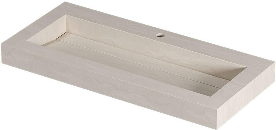 INK Pitch Wastafel keramische slab centraal met drain en front en side skirts 1 kraangat 100x45x9 Travertin mat