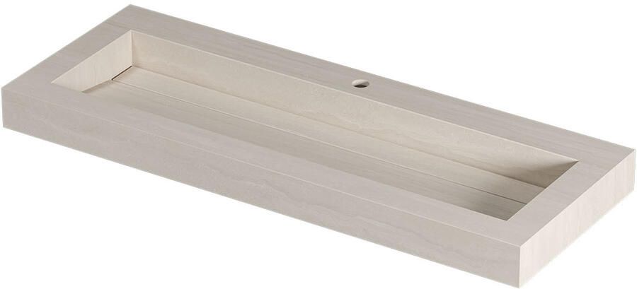 INK Pitch Wastafel keramische slab centraal met drain en front en side skirts 1 kraangat 120x45x9 Travertin mat