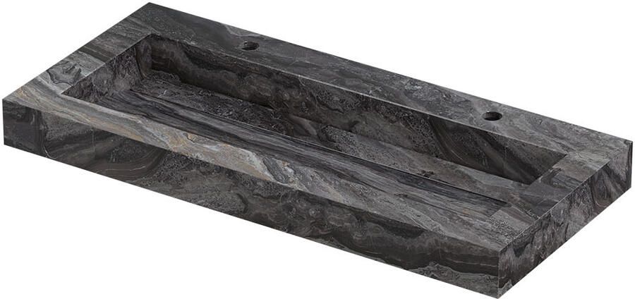 INK Pitch Wastafel keramische slab centraal met drain en front en side skirts 2 kraangaten 100x45x9 Venice brown glossy