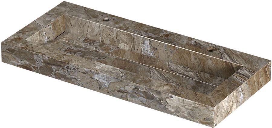 INK Pitch Wastafel keramische slab centraal met drain en front en side skirts 2 kraangaten 100x45x9 Earth glossy