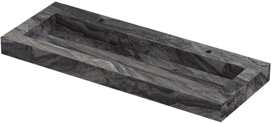 INK Pitch Wastafel keramische slab centraal met drain en front en side skirts 2 kraangaten 120x45x9 Venice brown glossy