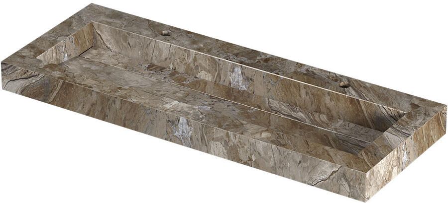 INK Pitch Wastafel keramische slab centraal met drain en front en side skirts 2 kraangaten 120x45x9 Earth glossy