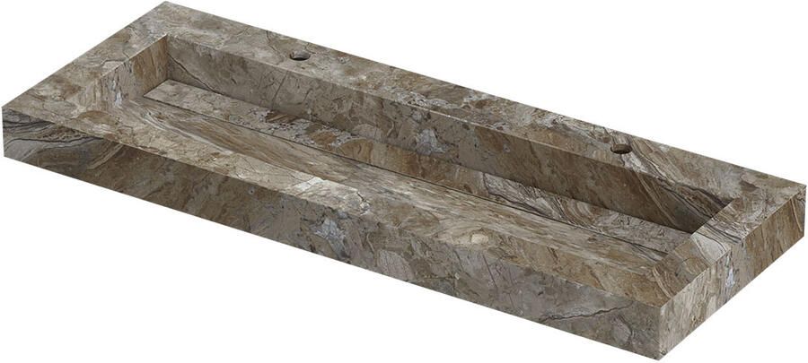 INK Pitch Wastafel keramische slab centraal met drain en front en side skirts 2 kraangaten 120x45x9 Island glossy