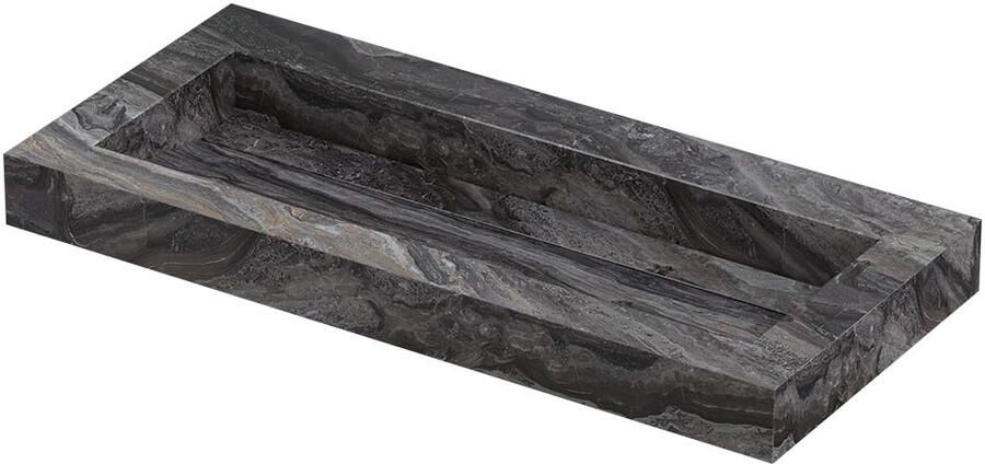 INK Pitch Wastafel keramische slab centraal met drain en front en side skirts zonder kraangat 100x45x9 Venice brown glossy