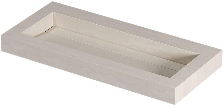 INK Pitch Wastafel keramische slab centraal met drain en front en side skirts zonder kraangat 100x45x9 Travertin mat