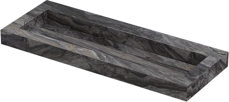 INK Pitch Wastafel keramische slab centraal met drain en front en side skirts zonder kraangat 120x45x9 Venice brown glossy