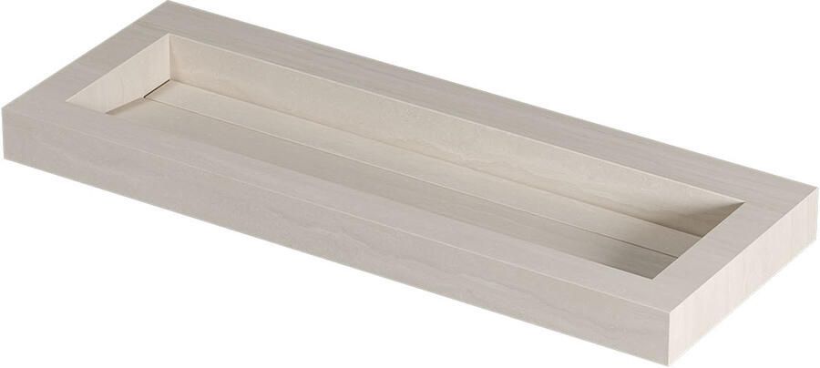 INK Pitch Wastafel keramische slab centraal met drain en front en side skirts zonder kraangat 120x45x9 Travertin mat