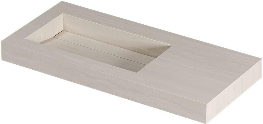 INK Pitch Wastafel keramische slab l s met drain en front en side skirts zonder kraangat 100x45x9 Travertin mat