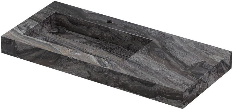 INK Pitch Wastafel keramische slab l s met drain en front en side skirts 1 kraangat 100x45x9 Venice brown glossy