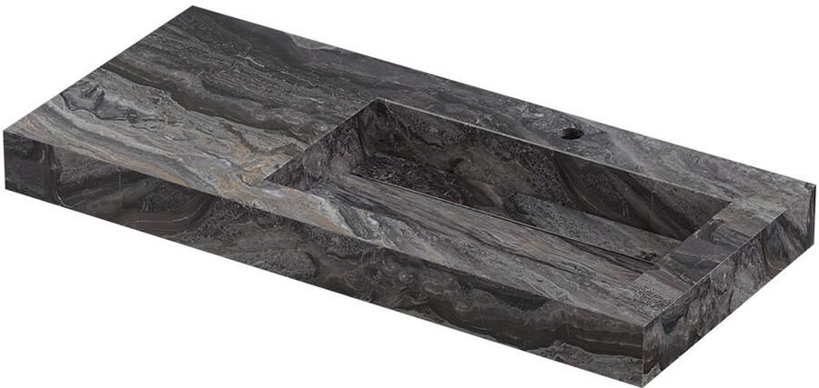 INK Pitch Wastafel keramische slab rechts met drain en front en side skirts 1 kraangat 100x45x9 Venice brown glossy