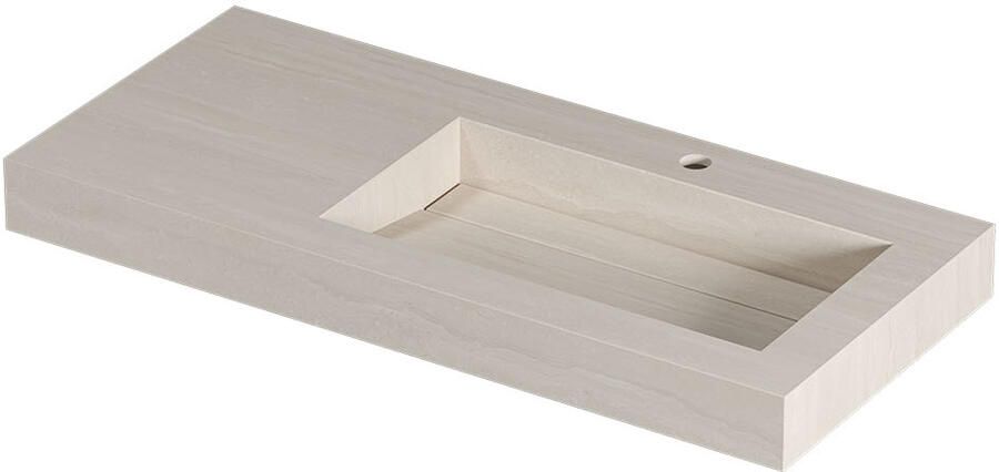 INK Pitch Wastafel keramische slab rechts met drain en front en side skirts 1 kraangat 100x45x9 Travertin mat
