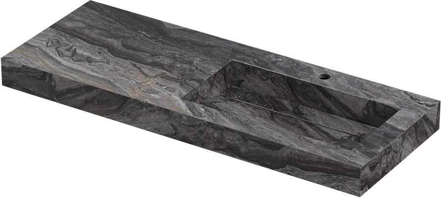 INK Pitch Wastafel keramische slab rechts met drain en front en side skirts 1 kraangat 120x45x9 Venice brown glossy