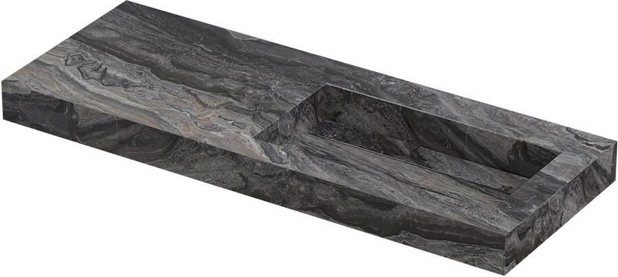 INK Pitch Wastafel keramische slab rechts met drain en front en side skirts zonder kraangat 120x45x9 Venice brown glossy