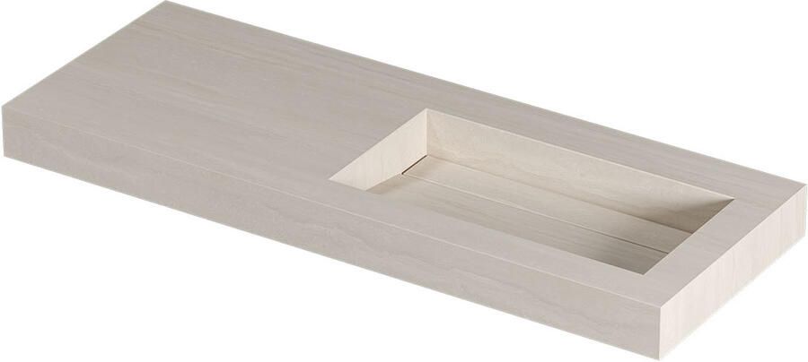 INK Pitch Wastafel keramische slab rechts met drain en front en side skirts zonder kraangat 120x45x9 Travertin mat