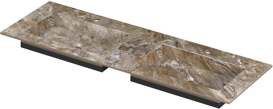 INK Post Wastafel keramische slab envelop bak dubbel 2 kraangaten 140x45x1 Earth glossy