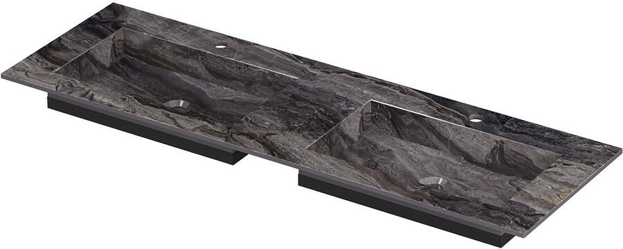 INK Post Wastafel keramische slab envelop bak dubbel 2 kraangaten 140x45x1 Venice brown glossy