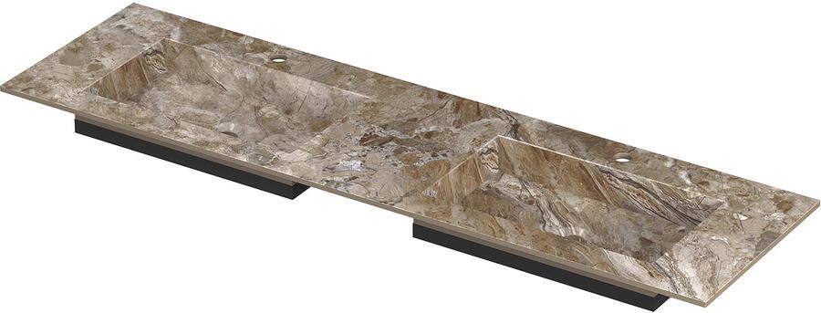 INK Post Wastafel keramische slab envelop bak dubbel 2 kraangaten 160x45x1 Earth glossy