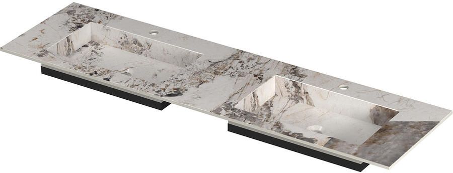 INK Post Wastafel keramische slab envelop bak dubbel 2 kraangaten 160x45x1 Island glossy