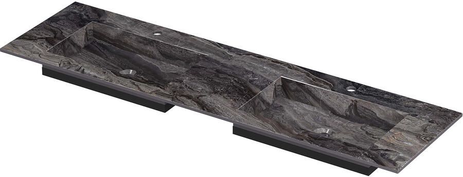 INK Post Wastafel keramische slab envelop bak dubbel 2 kraangaten 160x45x1 Venice brown glossy